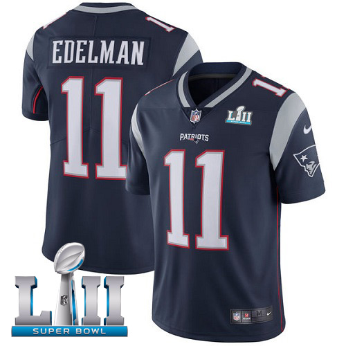 Nike Patriots #11 Julian Edelman Navy Blue Team Color Super Bowl LII Men's Stitched NFL Vapor Untouchable Limited Jersey - Click Image to Close